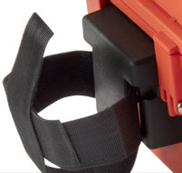 close up of an orange peli air 1465ems case Shoulder Carry Strap