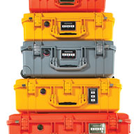 5 peli air 1607 stacked on top of each other to show they are crushproof