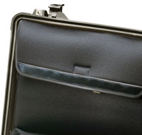 a close up of a Peli 1560LOC Laptop Overnight Cases Padded removable sleeve for 15-17 inch laptops
