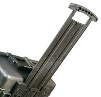 close up of a black peli 1560 cases retractable extension handle