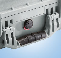 close up of Peli 1600 Case Comfortable rubber over-molded handle