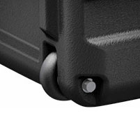 close up of peli hardigg blackbox 14u rack mount cases Two edge castors