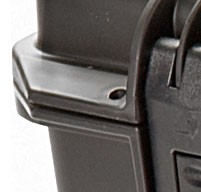 a close up of a peli storm im2950 cases Two Padlockable Hasps