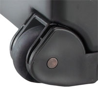 a close up of a black peli IM2435 Storm case In-line Wheels