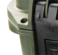 a close up of a green peli IM2306 Storm cases Two Padlockable Hasps