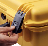 a close up of a peli IM2500 Storm case Two Press & Pull Latches