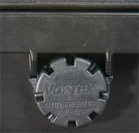 close up of black peli cases Vortex Valve